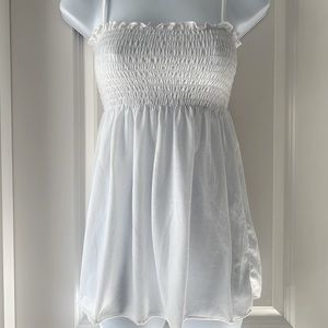 Tie-Strap White Ruffle Tank
